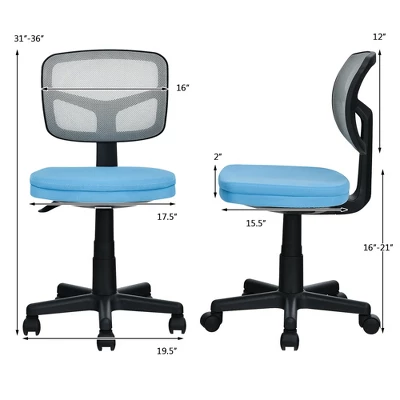Costway Armless Office Chair Adjustable Swivel Computer Mesh Desk Chair GreenBlueGray 2 Costway Armless Office Chair Adjustable Swivel Computer Mesh Desk Chair GreenBlueGray - Image 2