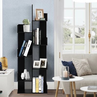 Costway 8-Tier Bookshelf Bookcase W/8 Open Compartments Space-Saving Storage Rack White/Black 4 Costway 8-Tier Bookshelf Bookcase W/8 Open Compartments Space-Saving Storage Rack White/Black - Image 4