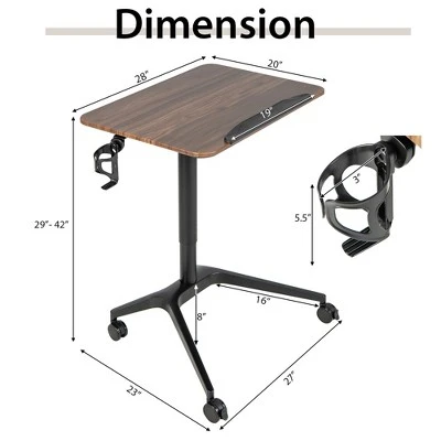 Costway Pneumatic Standing Desk Tilting Adjustable Laptop Cart Mobile Podium Cup Holder 2 Costway Pneumatic Standing Desk Tilting Adjustable Laptop Cart Mobile Podium Cup Holder - Image 2