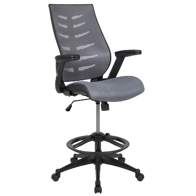 Flash Furniture High Back Mesh Spine-Back Ergonomic Drafting Chair With Adjustable Foot Ring And Adjustable Flip-Up Arms 12 Flash Furniture High Back Mesh Spine-Back Ergonomic Drafting Chair With Adjustable Foot Ring And Adjustable Flip-Up Arms - Image 12