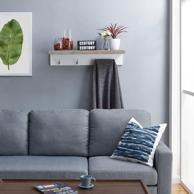 31.5" X 6.3" Wall Shelf With Four Hooks Gray/White - Danya B. 2 31.5" X 6.3" Wall Shelf With Four Hooks Gray/White - Danya B. - Image 2