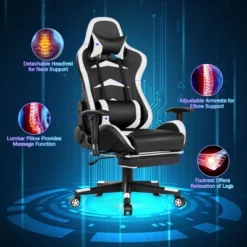 Costway Gaming Desk&Massage Gaming Chair Set W/ Footrest Monitor Shelf Power Strip White 15 Costway Gaming Desk&Massage Gaming Chair Set W/ Footrest Monitor Shelf Power Strip White -WorkHaven Sales Shop GUEST 0654cbd6 e3c9 4f0f 92fd bf6b90757b94