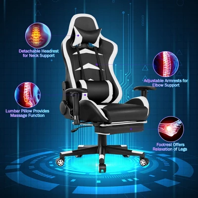 Costway Gaming Desk&Massage Gaming Chair Set W/ Footrest Monitor Shelf Power Strip White 7 Costway Gaming Desk&Massage Gaming Chair Set W/ Footrest Monitor Shelf Power Strip White - Image 7