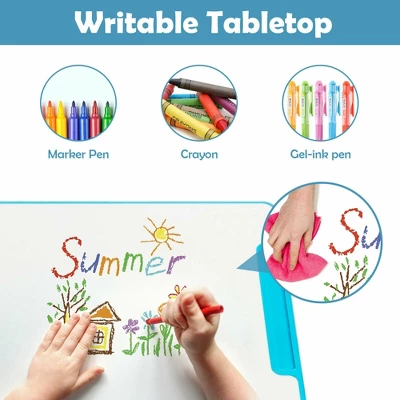 Costway Height Adjustable Kids Study Table And Chair Set W/Bookstand & Light Pink/Light Blue 8 Costway Height Adjustable Kids Study Table And Chair Set W/Bookstand & Light Pink/Light Blue - Image 8