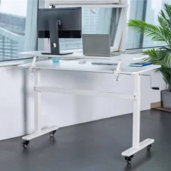 Tranzendesk Standing Desk With Clamp-On Shelf - 55" Sit To Stand Workstation With 55” Monitor Stand - White - Stand Steady -WorkHaven Sales Shop GUEST 06c99607 8b89 4cab ac4c 2fcf57a39bed