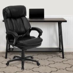 Emma And Oliver High Back Black LeatherSoft Extensive Padding Swivel Ergonomic Office Arm Chair