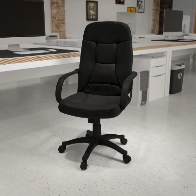 Emma And Oliver High Back Black Glove Vinyl Executive Swivel Office Chair With Arms 1 Emma And Oliver High Back Black Glove Vinyl Executive Swivel Office Chair With Arms