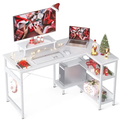 ODK 47 Inch Compact L Shaped Desk For Apartment, Living Room, Bedroom, Or Office With Storage Shelves, Headphone Hook, And Monitor Stand 1 ODK 47 Inch Compact L Shaped Desk For Apartment, Living Room, Bedroom, Or Office With Storage Shelves, Headphone Hook, And Monitor Stand