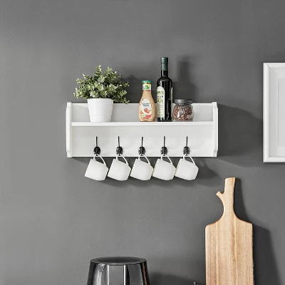 25" X 9" Entryway Floating Utility Wall Shelf With Hooks White - Danya B. 2 25" X 9" Entryway Floating Utility Wall Shelf With Hooks White - Danya B. - Image 2