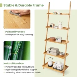 Costway 2 PCS 5-Tier Bamboo Ladder Shelf Wall-Leaning Display Bookcase Storage Rack -WorkHaven Sales Shop GUEST 0a46fc69 23ee 4a67 8d87 ec7955c580a3