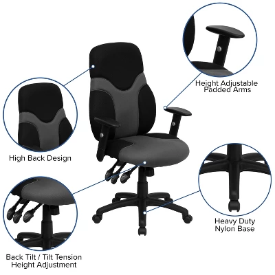 Emma And Oliver High Back Ergonomic Black/Gray Mesh Swivel Task Office Chair W/ Adjustable Arms 2 Emma And Oliver High Back Ergonomic Black/Gray Mesh Swivel Task Office Chair W/ Adjustable Arms - Image 2