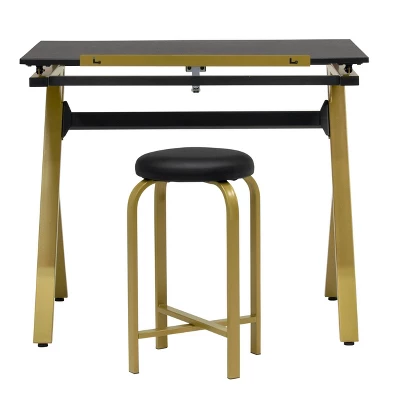 2pc Stellar Drawing Table With 36" Adjustable Top With Stool Set Black/Gold - Studio Designs 2 2pc Stellar Drawing Table With 36" Adjustable Top With Stool Set Black/Gold - Studio Designs - Image 2
