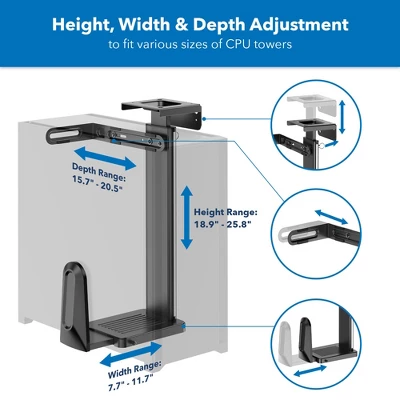 Mount-It! Heavy Duty Under Desk Computer Wall Mount | Height Adjustable CPU Holder With Sliding Tracks | 44 Lbs. Weight Capacity | Black 2 Mount-It! Heavy Duty Under Desk Computer Wall Mount | Height Adjustable CPU Holder With Sliding Tracks | 44 Lbs. Weight Capacity | Black - Image 2