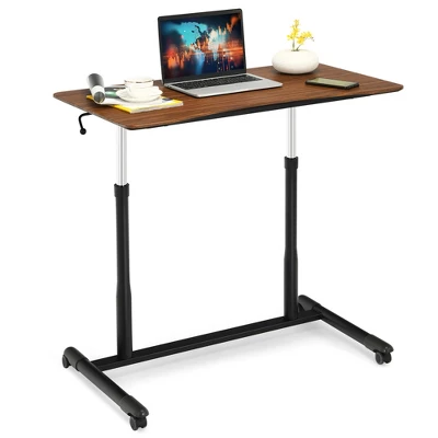 Costway Height Adjustable Computer Desk Sit Stand Rolling Notebook Table NaturalBrownBlack 10 Costway Height Adjustable Computer Desk Sit Stand Rolling Notebook Table NaturalBrownBlack - Image 10