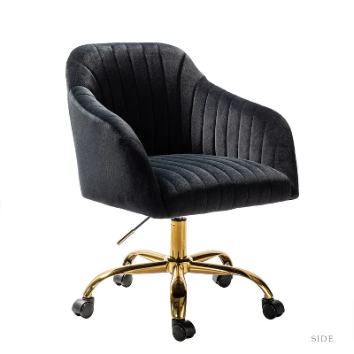 Alex Task Chair Velvet Upholstere Swivel Office Chair Desk Chair With Channel-tufted Back And Gold Metal Base| Karat Home 17 Alex Task Chair Velvet Upholstere Swivel Office Chair Desk Chair With Channel-tufted Back And Gold Metal Base| Karat Home - Image 17