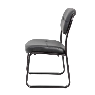 Armless Leather Sled Base Guest Chair Black - Boss Office Products 2 Armless Leather Sled Base Guest Chair Black - Boss Office Products - Image 2