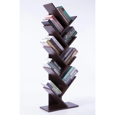 Basicwise Wooden 9-Shelf Tree Magazine CD Storage Bookcase 1 Basicwise Wooden 9-Shelf Tree Magazine CD Storage Bookcase
