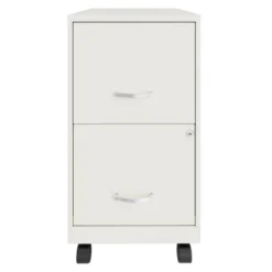 Space Solutions 18 Inch Wide Metal Mobile Organizer File Cabinet For Office Supplies And Hanging File Folders With 2 File Drawers, Pearl White