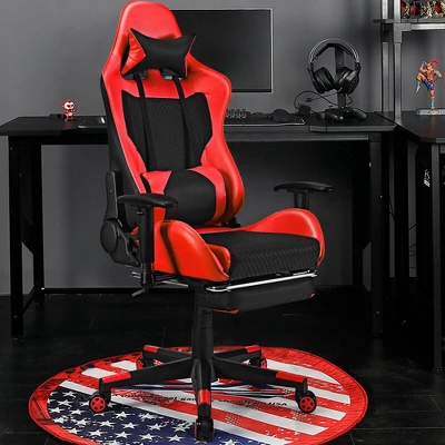 Costway Gaming Chair Massage Reclining Racing Office Computer Chair With Footrest Red 2 Costway Gaming Chair Massage Reclining Racing Office Computer Chair With Footrest Red - Image 2