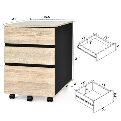 Costway 3-Drawer Mobile File Cabinet Vertical Filling Cabinet For Home Office 1 Costway 3-Drawer Mobile File Cabinet Vertical Filling Cabinet For Home Office