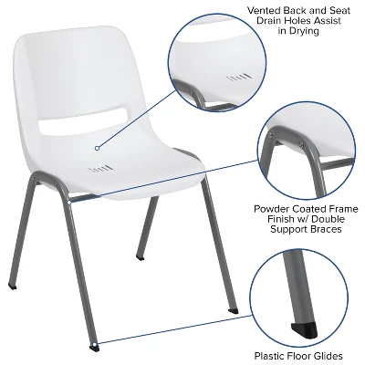 Emma And Oliver White Ergonomic Shell Student Stack Chair - Classroom Chair / Office Guest Chair 4 Emma And Oliver White Ergonomic Shell Student Stack Chair - Classroom Chair / Office Guest Chair - Image 4