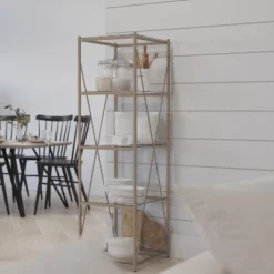 Merrick Lane 64" Modern Bookshelf Glass 4-Shelf Bookcase With Powder Coated Matte Gold Cross Braced Frame 12 Merrick Lane 64" Modern Bookshelf Glass 4-Shelf Bookcase With Powder Coated Matte Gold Cross Braced Frame -WorkHaven Sales Shop GUEST 10b19aa2 ed5d 4313 8b72 5eae4574ccaa