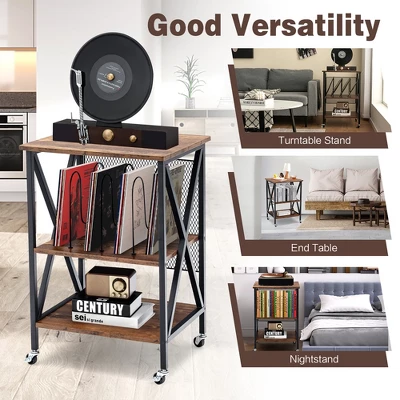 Costway 3-tier Rolling Turntable Stand Vinyl Record Storage Shelf With 3 Dividers & Wheels 5 Costway 3-tier Rolling Turntable Stand Vinyl Record Storage Shelf With 3 Dividers & Wheels - Image 5