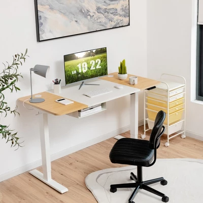 55''x28'' Electric Standing Desk Adjustable Sit To Stand Table W/USB Port WhiteNatural 1 55''x28'' Electric Standing Desk Adjustable Sit To Stand Table W/USB Port WhiteNatural
