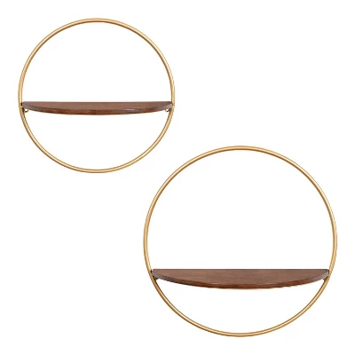 2pc Maxfield Round Wall Shelf Set Walnut Brown - Kate & Laurel All Things Decor 1 2pc Maxfield Round Wall Shelf Set Walnut Brown - Kate & Laurel All Things Decor