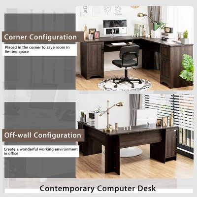 Costway L-Shaped Corner Computer Desk Writing Table Study Workstation Drawers BlackBrown 6 Costway L-Shaped Corner Computer Desk Writing Table Study Workstation Drawers BlackBrown - Image 6
