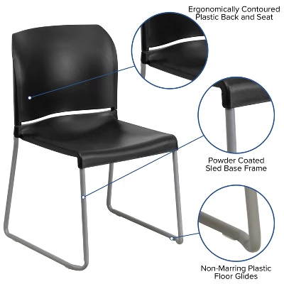 Emma And Oliver Home And Office Guest Chair Black Full Back Contoured Sled Base Stack Chair 2 Emma And Oliver Home And Office Guest Chair Black Full Back Contoured Sled Base Stack Chair - Image 2
