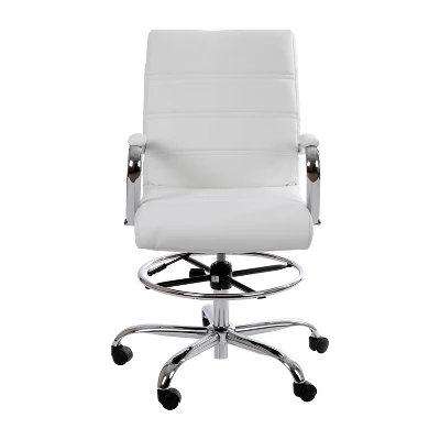 Merrick Lane Mid-Back Drafting Chair With Adjustable Foot Ring Faux Leather Upholstered Swivel Chair With Chrome Base 3 Merrick Lane Mid-Back Drafting Chair With Adjustable Foot Ring Faux Leather Upholstered Swivel Chair With Chrome Base - Image 3