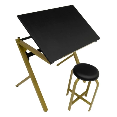 2pc Stellar Drawing Table With 36" Adjustable Top With Stool Set Black/Gold - Studio Designs 6 2pc Stellar Drawing Table With 36" Adjustable Top With Stool Set Black/Gold - Studio Designs - Image 6