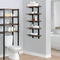 Pomona Metal And Solid Wood Bath Wall Shelf Natural - Alaterre Furniture