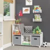 RiverRidge Home Kids’ Book Nook Bench With Cubbies And 2 Bonus 10'' Floating Wall Bookshelves White - RiverRidge