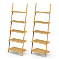 Costway 2 PCS 5-Tier Bamboo Ladder Shelf Wall-Leaning Display Bookcase Storage Rack -WorkHaven Sales Shop GUEST 1a994671 6d2f 49bc 8665 cf4fc2256bdb