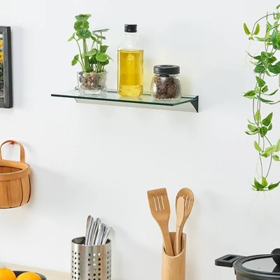 Floating Glass Shelf On Aluminum Bar Clear - Danya B. 1 Floating Glass Shelf On Aluminum Bar Clear - Danya B.