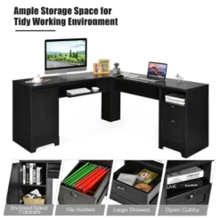 Costway L-Shaped Corner Computer Desk Writing Table Study Workstation W/ Drawers Storage Black 14 Costway L-Shaped Corner Computer Desk Writing Table Study Workstation W/ Drawers Storage Black -WorkHaven Sales Shop GUEST 1b42c516 b418 41e0 a79d e2502009e7a0