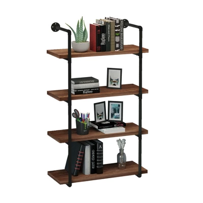 HOMCOM 4-Tier Industrial Pipe Shelves Floating Wall Mounted Bookshelf, Metal Frame Display Rack, 1.25" Thickness Shelving Unit Kitchen, Bar, Brown 3 HOMCOM 4-Tier Industrial Pipe Shelves Floating Wall Mounted Bookshelf, Metal Frame Display Rack, 1.25" Thickness Shelving Unit Kitchen, Bar, Brown - Image 3