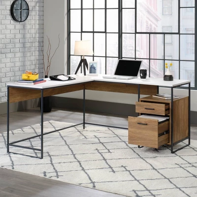 Tremont Row L-Shaped Desk With White Top Sindoori Mango - Sauder 2 Tremont Row L-Shaped Desk With White Top Sindoori Mango - Sauder - Image 2