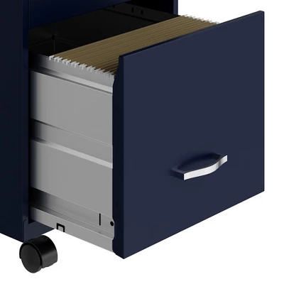 Space Solutions 18 Inch Wide Metal Mobile Organizer File Cabinet For Office Supplies & Hanging File Folders With Pencil Drawer & 3 File Drawers, Navy 4 Space Solutions 18 Inch Wide Metal Mobile Organizer File Cabinet For Office Supplies & Hanging File Folders With Pencil Drawer & 3 File Drawers, Navy - Image 4
