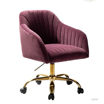 Alex Task Chair Velvet Upholstere Swivel Office Chair Desk Chair With Channel-tufted Back And Gold Metal Base| Karat Home 19 Alex Task Chair Velvet Upholstere Swivel Office Chair Desk Chair With Channel-tufted Back And Gold Metal Base| Karat Home - Image 19