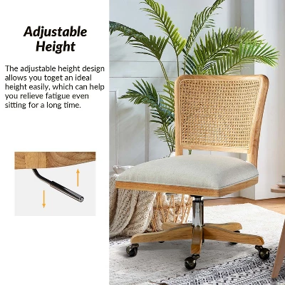 Crisolina Office Task Chair With Rattan Back Height-adjustable Computer Desk Chair Swivel | Karat Home-Linen 2 Crisolina Office Task Chair With Rattan Back Height-adjustable Computer Desk Chair Swivel | Karat Home-Linen - Image 2