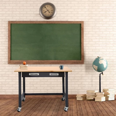 Ultragraphite Wood Top Table Workbench On Wheels Beech Wood/Graphite - Seville Classics 2 Ultragraphite Wood Top Table Workbench On Wheels Beech Wood/Graphite - Seville Classics - Image 2