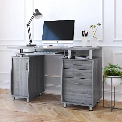 Complete Workstation Computer Desk With Storage Gray - Techni Mobili 4 Complete Workstation Computer Desk With Storage Gray - Techni Mobili - Image 4