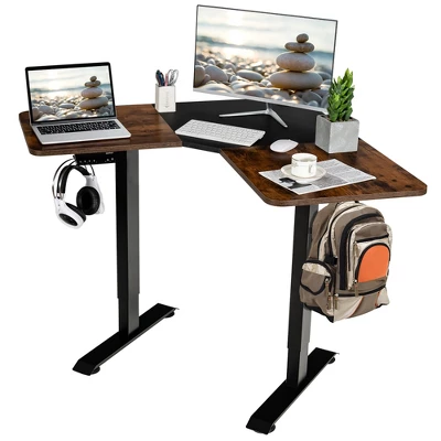 Costway L Shaped Electric Adjustable Standing Desk W/ Controller 2 Hooks BlackRustic 10 Costway L Shaped Electric Adjustable Standing Desk W/ Controller 2 Hooks BlackRustic - Image 10