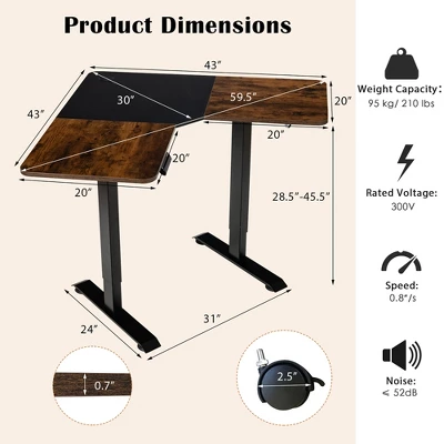 Costway L Shaped Electric Adjustable Standing Desk W/ Controller 2 Hooks BlackRustic 2 Costway L Shaped Electric Adjustable Standing Desk W/ Controller 2 Hooks BlackRustic - Image 2