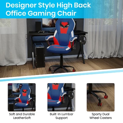 Emma And Oliver Faux Leather Ergonomic High Back Gaming Chair With Adjustable Seat Height, Lumbar Support And Padded Arms In Red, White & Blue 6 Emma And Oliver Faux Leather Ergonomic High Back Gaming Chair With Adjustable Seat Height, Lumbar Support And Padded Arms In Red, White & Blue - Image 6