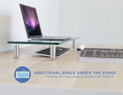 Mount-It! Clear Glass Monitor Stand Computer Desktop Riser, Tempered Glass, Fits 24, 27, 30, 32 Inch Screens, 66 Lbs. Capacity 6 Mount-It! Clear Glass Monitor Stand Computer Desktop Riser, Tempered Glass, Fits 24, 27, 30, 32 Inch Screens, 66 Lbs. Capacity - Image 6