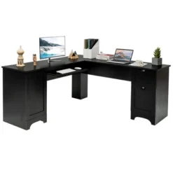 Costway L-Shaped Corner Computer Desk Writing Table Study Workstation Drawers BlackBrown 21 Costway L-Shaped Corner Computer Desk Writing Table Study Workstation Drawers BlackBrown -WorkHaven Sales Shop GUEST 20990766 c951 465d af14 803a87d51ca6